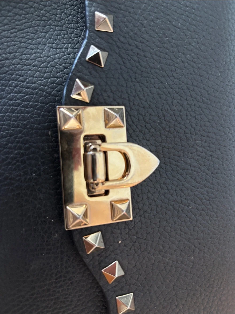 Valentino Black Leather Studded Shoulder Bag with Gold Hardware